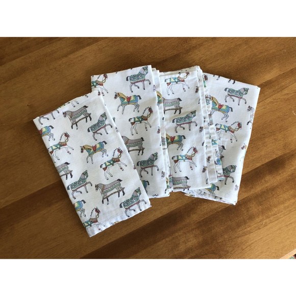 POMEGRANATE INC Horse Equestrian Paper Placemats & Cloth Napkin Set Cotton India - Picture 2 of 8